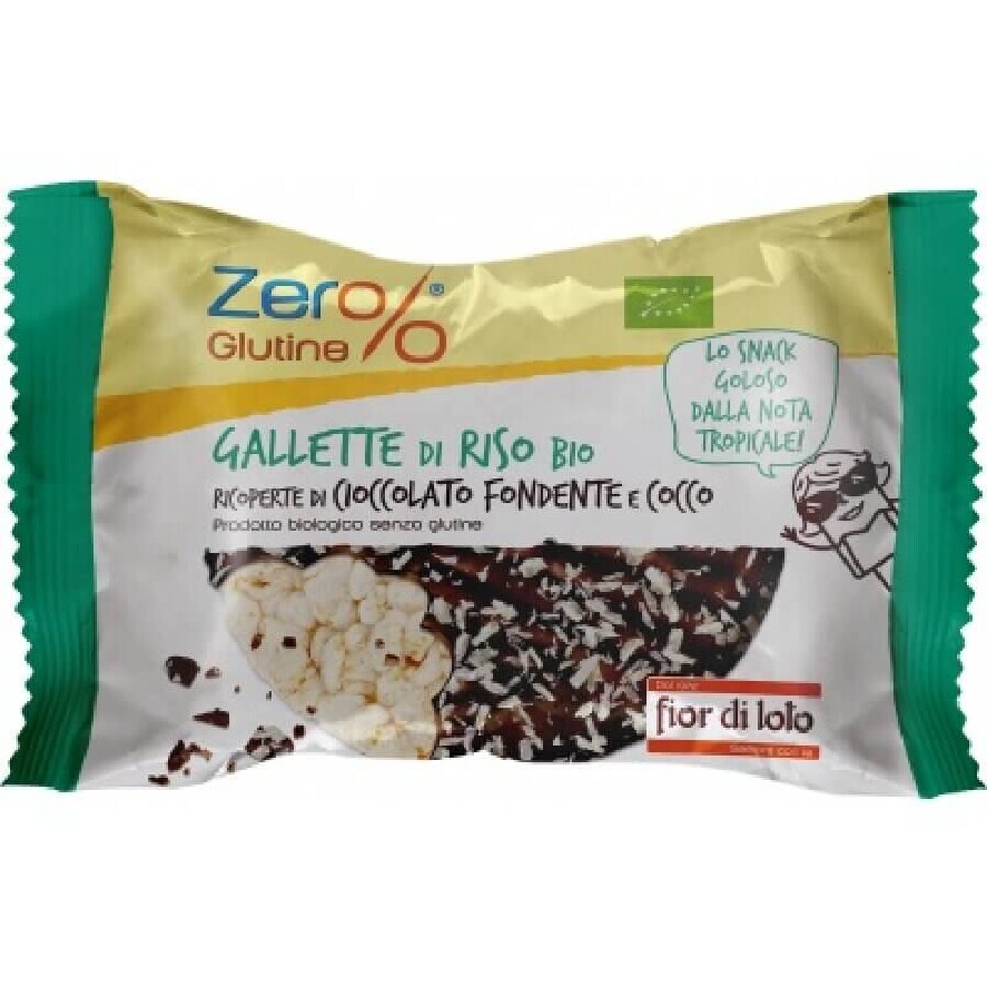 Redondeles de arroz bio con chocolate negro y copos de coco Suero% Gluten, 33 g, Fior di Loto