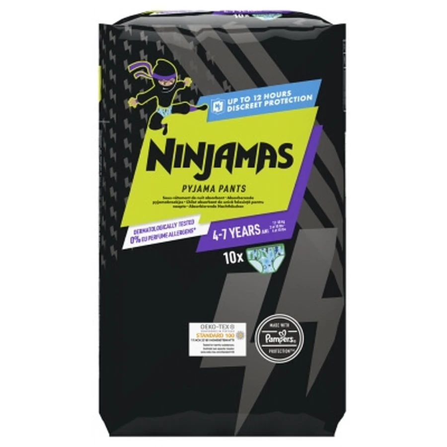 Ropa interior absorbente para la noche Pampers Ninjamas para niños de 4 a 7 años (17–30 kg), paquete de 10 unidades