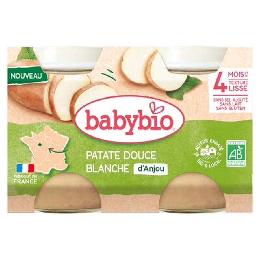 Babybio Cartof dulce alb, de la 4 luni în sus, ecologic, 2 borcane de 130 g