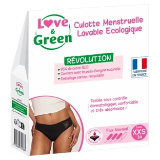 Love & Green Culotte Menstruelle Lavable Noire Flux Normal