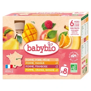 Babybio 100% fructe, de la 6 luni în sus, ecologic, 8 pachete de câte 90 g