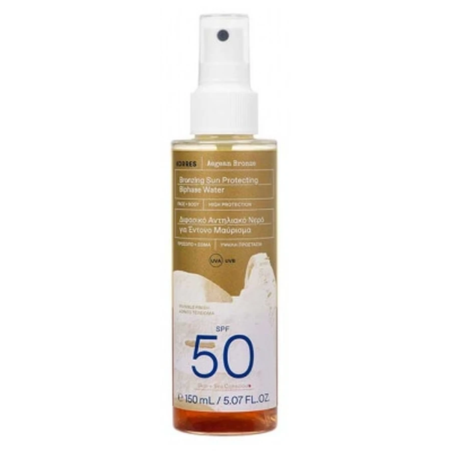 Korres Aegean Bronze Protecție solară autobronzantă cu apă bifazică SPF50 150 ml