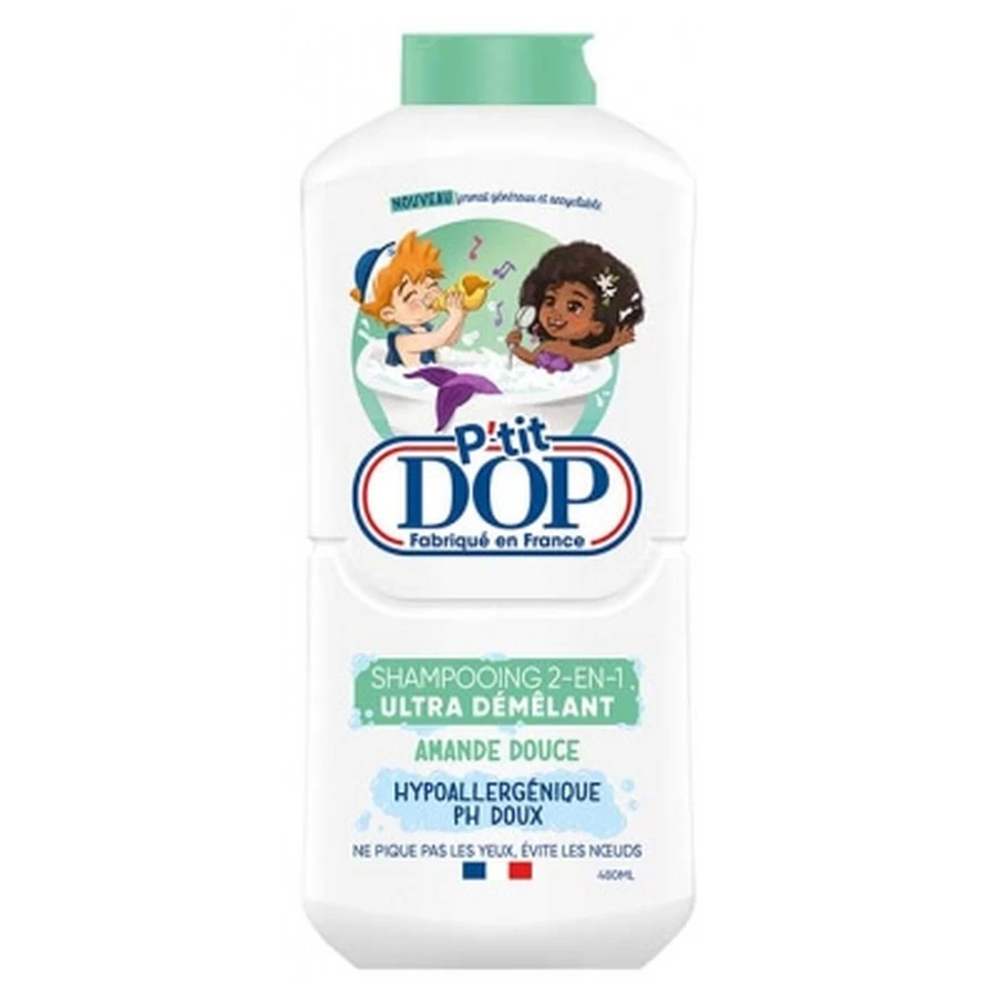 Dop P'tit Dop Șampon 2 în 1 cu efect ultra-desfăcător, cu migdale dulci, 480 ml