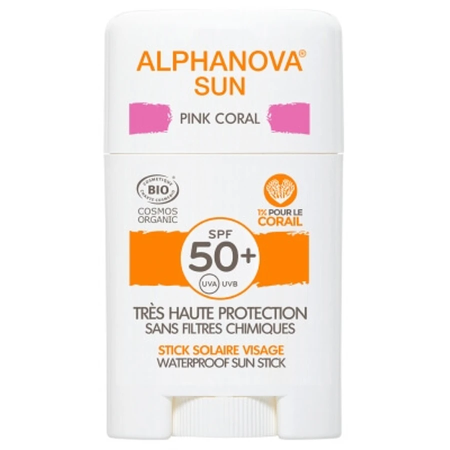 Alphanova Sun Stick for the Face, Pink Coral, SPF 50+, Organic, 12 g