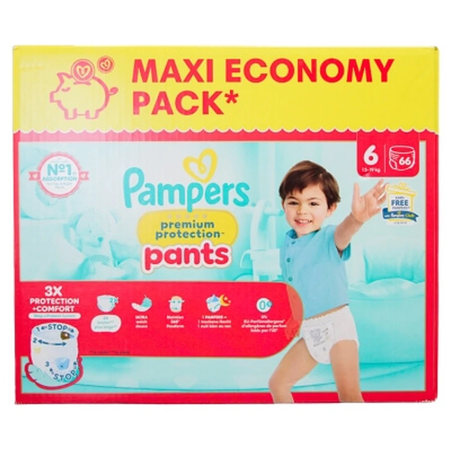 Pampers Premium Protection Pants, talla 6, paquete maxi, 66 pañales (13–19 kg)