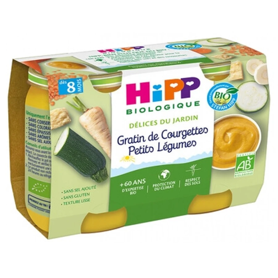 HiPP Garden Delights – zapiekanka z cukinii z mieszanką warzyw, dla niemowląt od 8. miesiąca życia, ekologiczna, 2 słoiczki: ceny i cechy