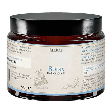 Borax sub formă de pulbere, tetraborat de sodiu, pur, vegan, marca Erdling, 380 g pulbere