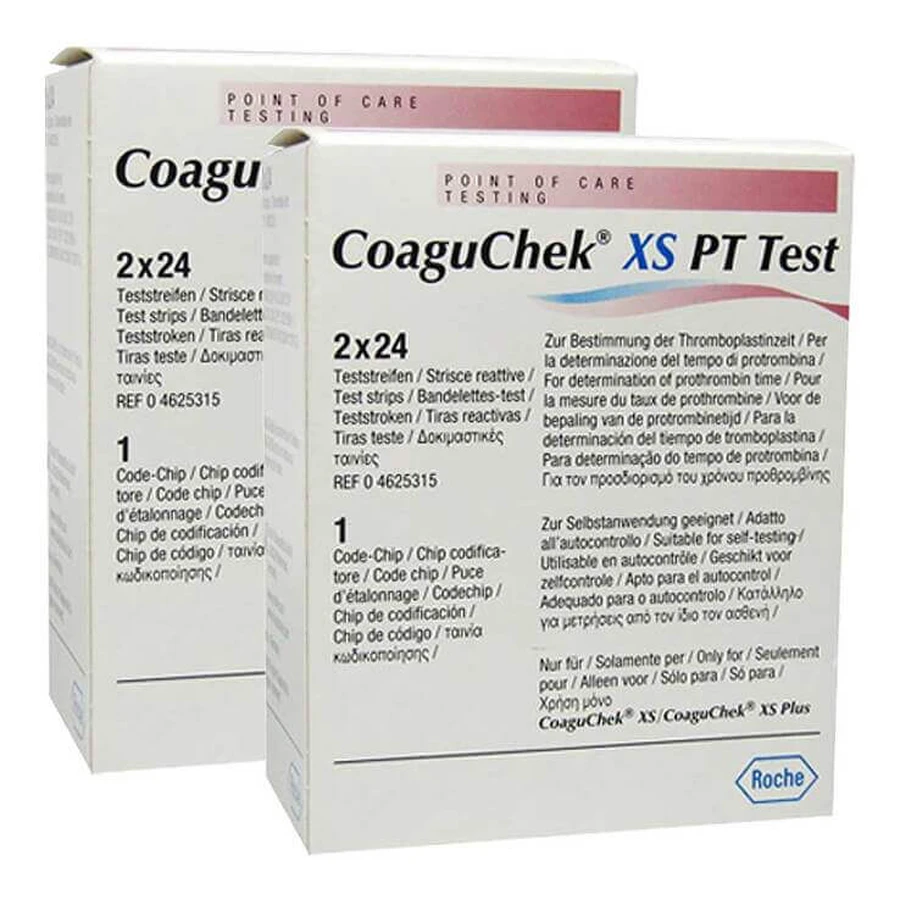Test Coaguchek XS PT, 2 boîtes de 48 bandelettes réactives