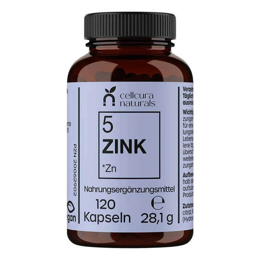 Cellcura Naturals: cápsulas veganas de zinc de alta dosis (25 mg), 120 cápsulas