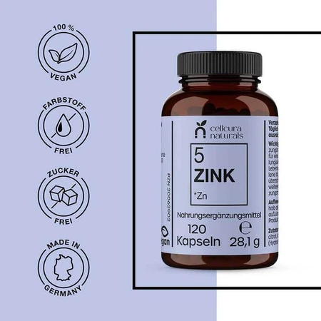 Cellcura Naturals: cápsulas veganas de zinc de alta dosis (25 mg), 120 cápsulas