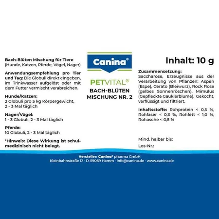 Petvital Flori de Bach nr. 2, globule veterinare (pentru animale), 10 g globule