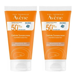 Cremă de protecție solară Avene SPF 50+, cu nuanță, 2x50 ml cremă