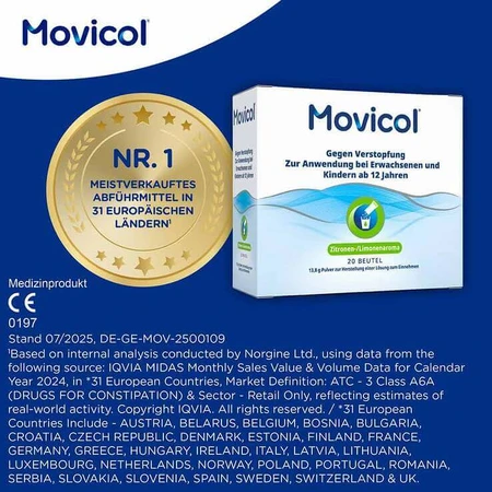 Sachets de poudre MOVICOL® – Soulagement rapide de la constipation, 20 sachets de poudre pour la préparation d'une solution buvable