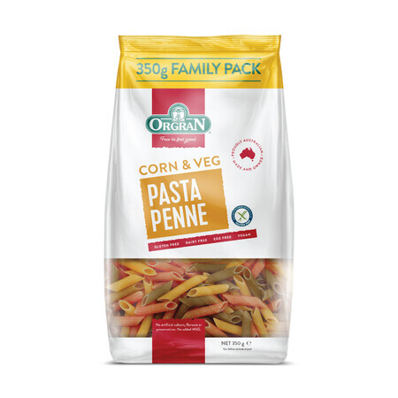 Pasta penne de maíz y verduras, 350 g, Orgran