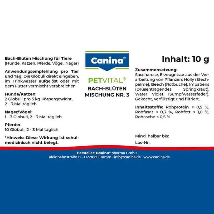 Petvital Bachblüten Nr.3 Globuli vet. (für Tiere), 10 g Globuli