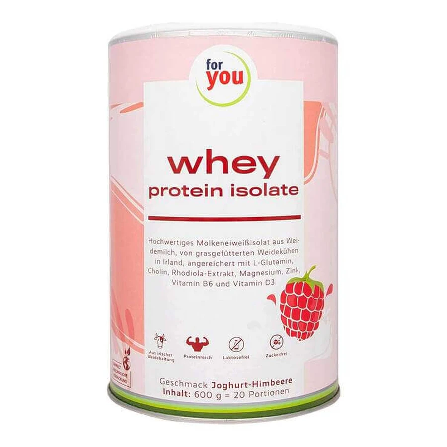 For You Whey-eiwitisolaat in poedervorm met yoghurt- en frambozensmaak, 600 g poeder