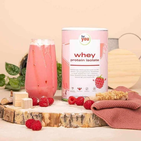 For You Whey-eiwitisolaat in poedervorm met yoghurt- en frambozensmaak, 600 g poeder