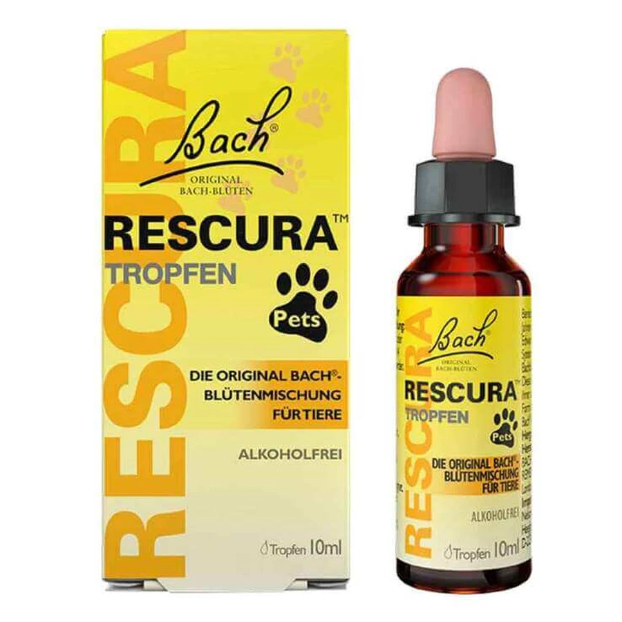 Picături originale Rescura Pets cu flori de Bach, fără alcool, de uz veterinar (pentru animale), 10 ml picături