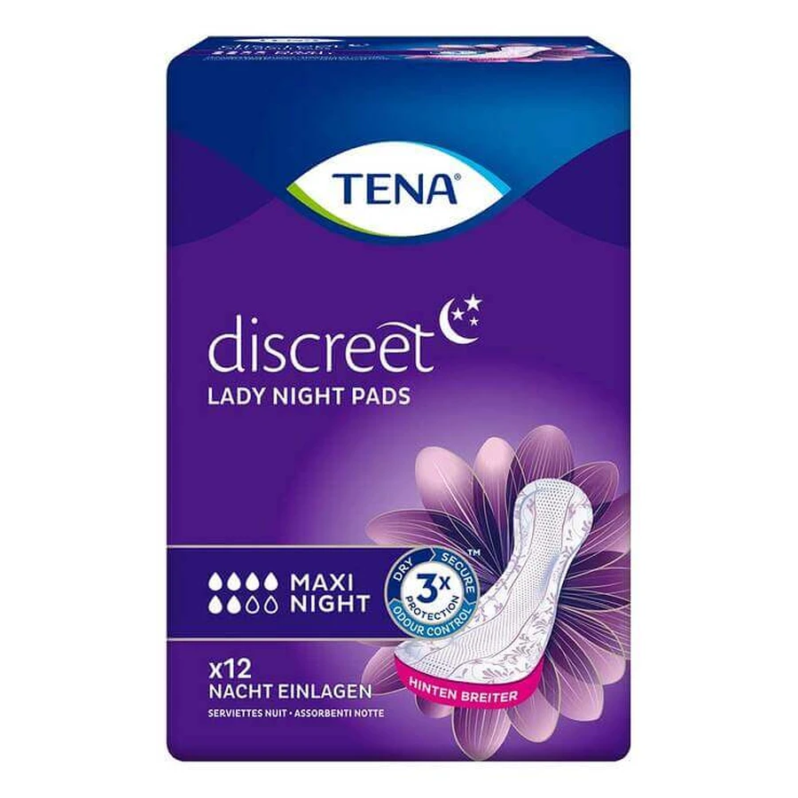 TENA Discreet Maxi Night Pads for Incontinence, 12 pcs.