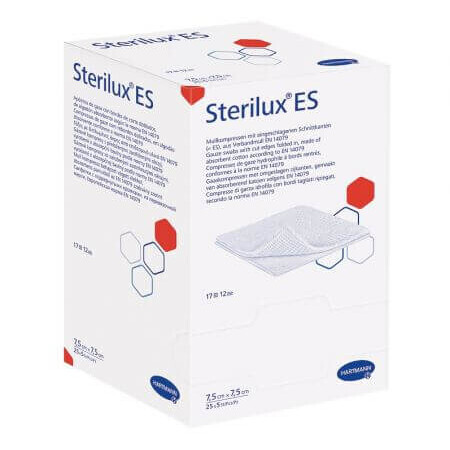 Sterilux ES steriele gaaskompressen, 7,5 cm x 7,5 cm, 25 zakjes, Hartmann