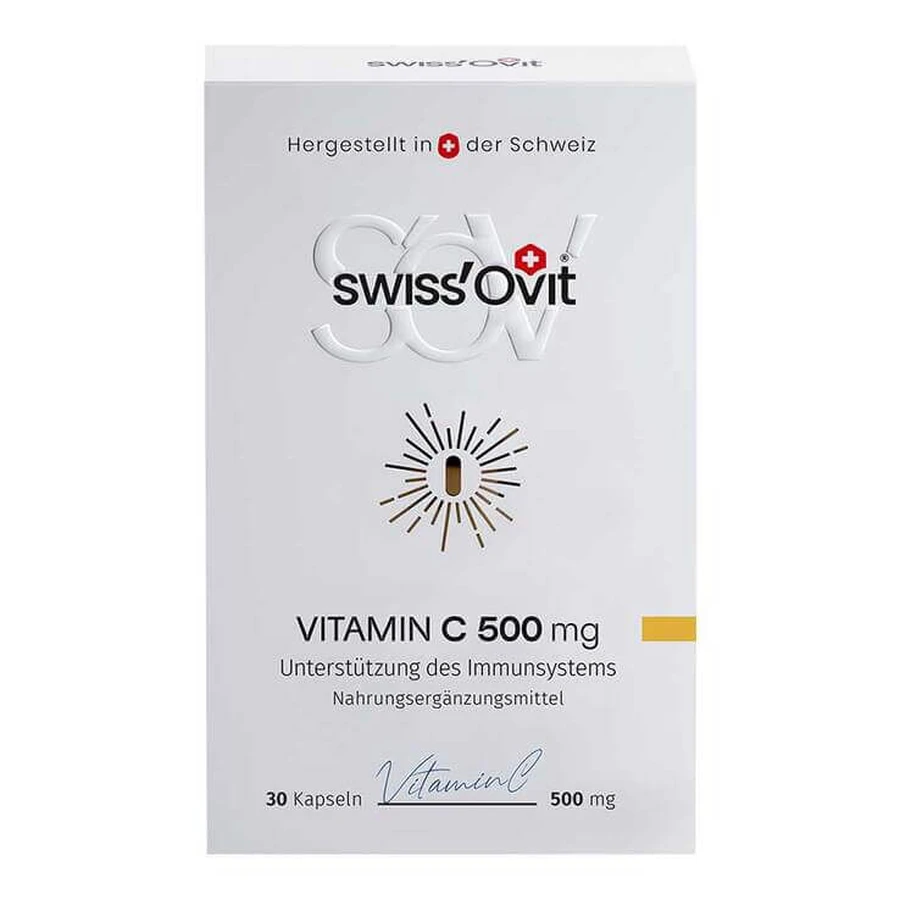 Swissovit Vitamina C 500 mg, cápsulas para reforzar el sistema inmunitario, 30 cápsulas
