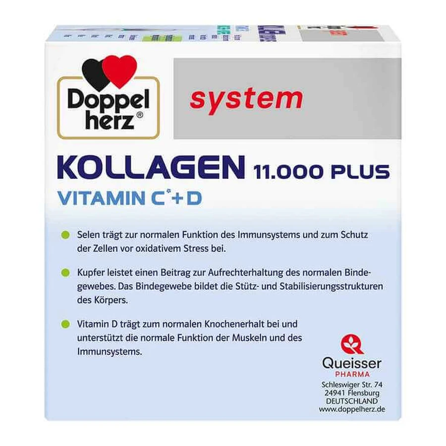 Doppelherz System Collagen 11000 Plus, ampollas, 2 cajas de 30 ampollas (25 ml cada una)