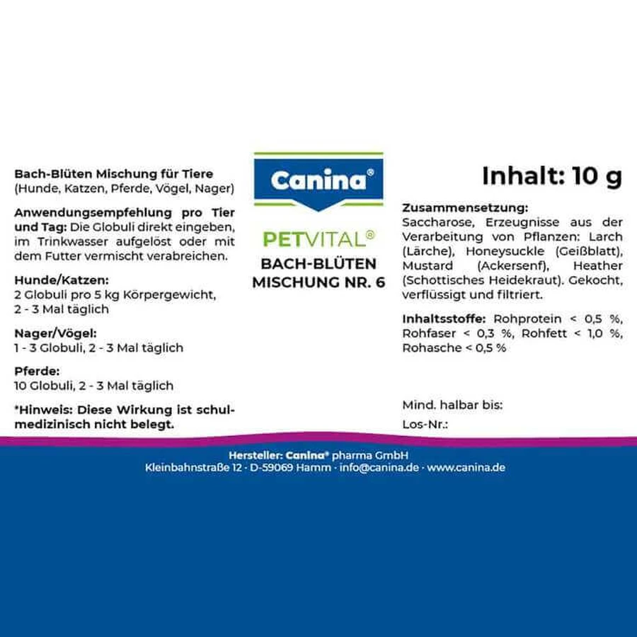 Petvital Bach Flower Remedies No. 6 Globules for Animals, 10 g globules