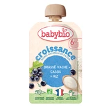 Ekologiczne puree w saszetce z mlekiem, czarną porzeczką i ryżem, od 6. miesiąca życia, 100 g, BabyBio