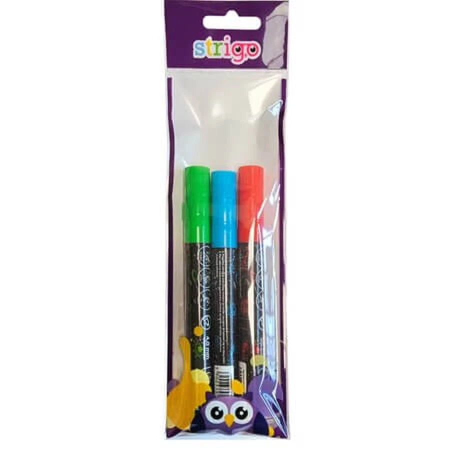 Set di pennarelli a gesso con punta arrotondata, verde, blu, rosso, confezione da 3, Strigo