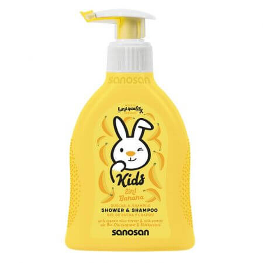 Gel doccia e shampoo 2 in 1 al gusto di banana, 200 ml, Sanosan