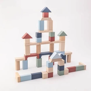 Jucarie din lemn, Kit 50 de piese de constructie, 18 luni+, Cubika