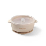 Cuenco de silicona con ventosa y tapa, color beige, a partir de los 6 meses, Babyono