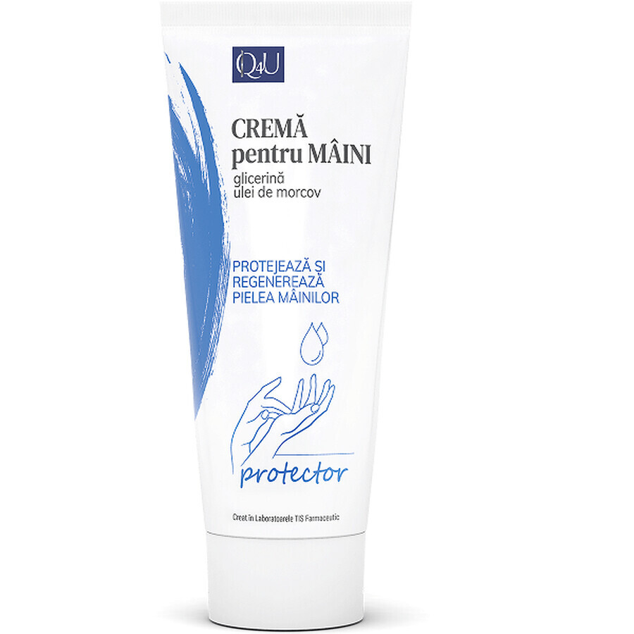 Crema pentru maini cu glicerina si ulei de morcov Q4U, 100 ml, Tis Farmaceutic