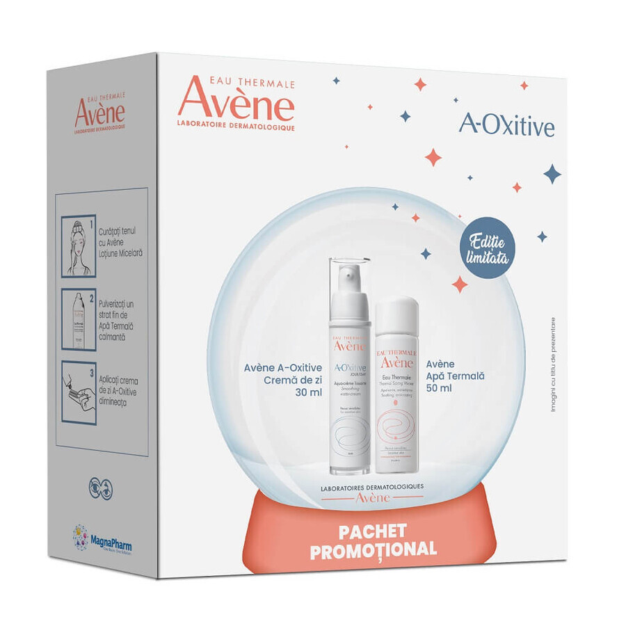 Pack A-OXitive Crema de Día Hidratante Alisante, 30 ml + Agua Termal en Spray, 50 ml, 80 ml, Avene