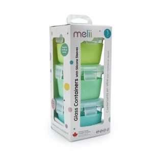 3er-Set Glasbehälter mit rutschfesten Hüllen, Blau/Mint/Limette, je 160 ml, Melii