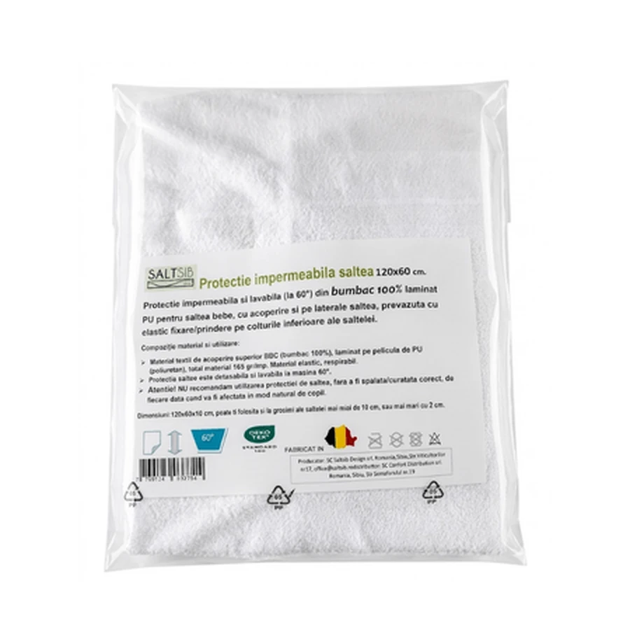 Protège-matelas imperméable en coton, 120 x 60 cm, blanc, Saltsib