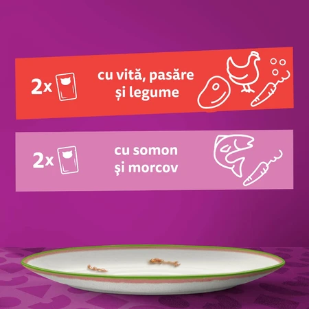 WHISKAS Tasty Mix Chef's Choice, saumon, bœuf et volaille, aliments humides pour chat en sachets (en sauce), lot de 4 sachets de 85 g