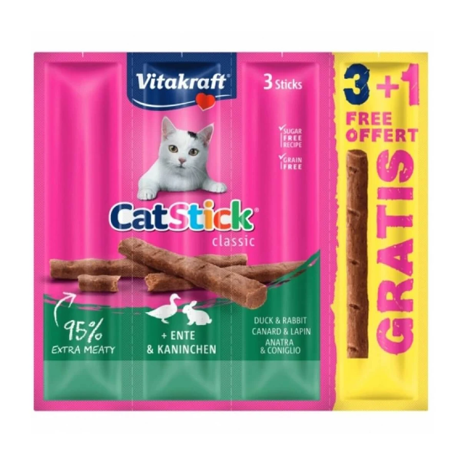 Vitakraft Cat Sticks Anatra e Coniglio, Offerta speciale 3+1
