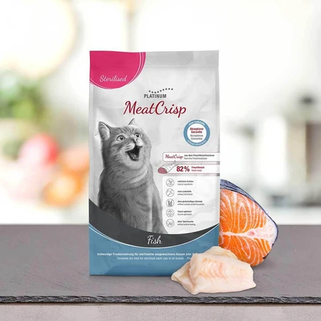 PLATINUM MeatCrisp Sterilised , Pește, hrană uscată pisici sterilizate, deshidratat, 3kg
