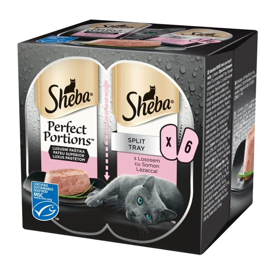 SHEBA Perfect Portions, łosoś, mokra karma dla kotów w tackach (pasztet), opakowanie zbiorcze, 37,5 g × 6: ceny i cechy