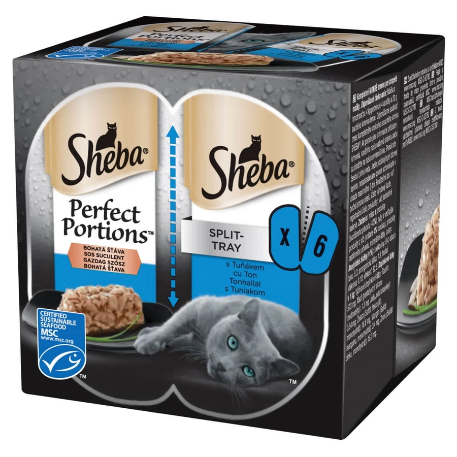 SHEBA Perfect Portions, tonijn, natvoer voor katten in bakjes (in saus), multipack, 37,5 g x 6
