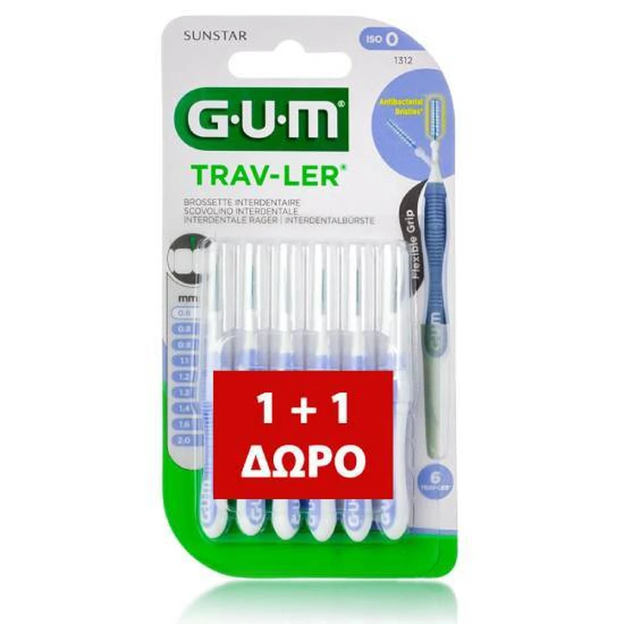 GUM 1312 Cepillos interdentales Trav-Ler de 0,6 mm x 6, 1 + 1 (50 % de descuento en el segundo artículo)