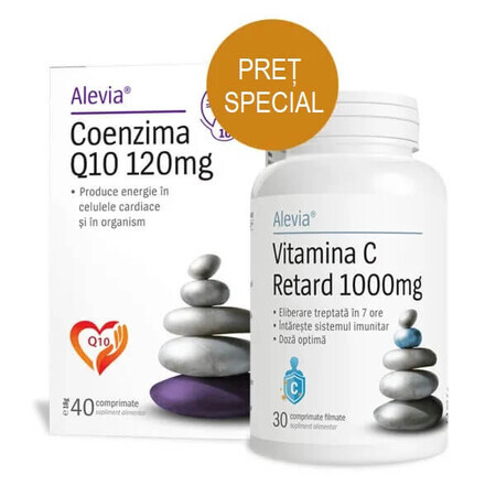 Co-enzym Q10 120 mg + Vitamine C Retard 1000 mg, 40 + 30 tabletten, Alevia