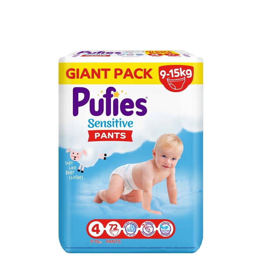 Luierbroekje Pufies Sensitive GP Maxi, 9-15 kg, Nr.4. 72 stuks, Pufies