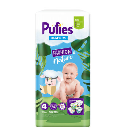 Pufies Luier Maxi Pack Fashion &amp; Nature, 9-14 kg, 4 Maxi, 54 stuks, Pufies