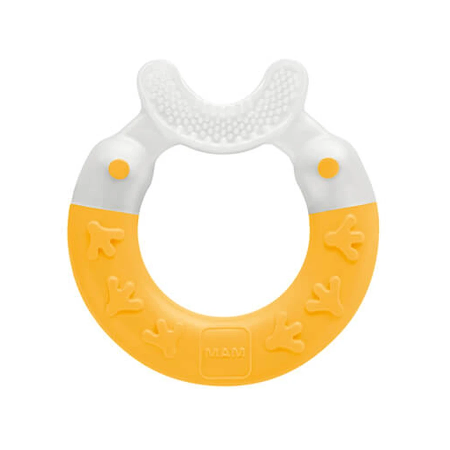 Mam | Jouet à mordre et brosse pour le nettoyage des dents (à partir de 3 mois) | Jaune | 1 pièce