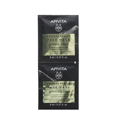 Mascarilla facial con arcilla verde para pieles grasas, 2 x 8 ml, Apivita