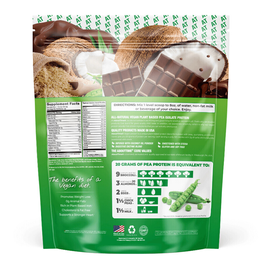 Abouttime Vegan Protein Proteina vegana al gusto naturale di cioccolato, 972.8