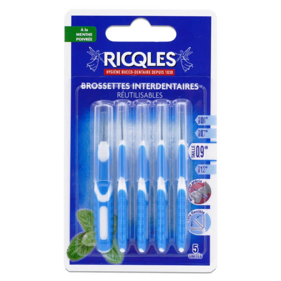 RICQLES 5 SPAZZOLINI INTERDENTALI 0,9 MM ALLA MENTA PIPERITA