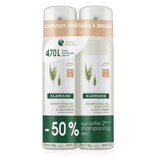 KLORANE – ZESTAW DWÓCH BARDZO DELIKATNYCH SZAMPONÓW NA SUCHO DO WŁOSÓW BRĄZOWYCH I CIEMNOBRĄZOWYCH 2×150 ml